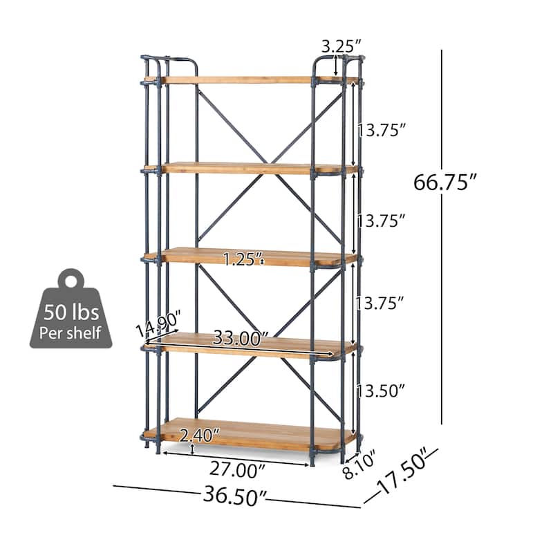 Yorktown Industrial 5 Shelf Firwood Bookcase by Christopher Knight Home