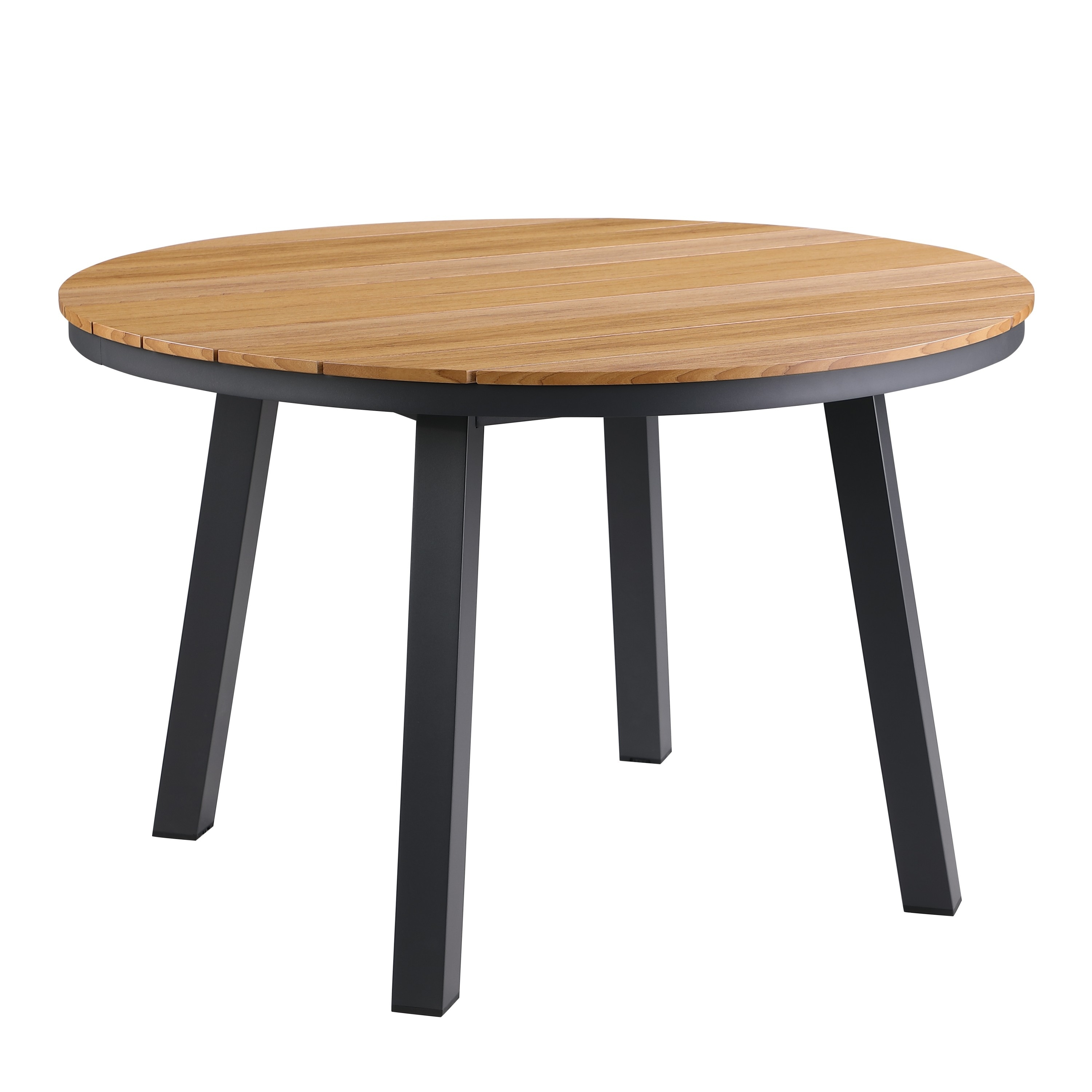 Teak-Look Round Outdoor Dining Table - N/A