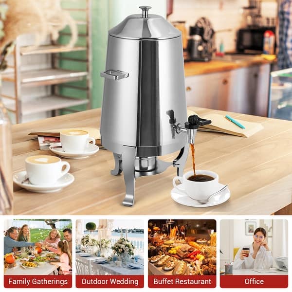 3.5 Gal Hot Coffee Urn Chafer, Stainless Steel Beverage Dispenser with Fuel Tray - Silver
