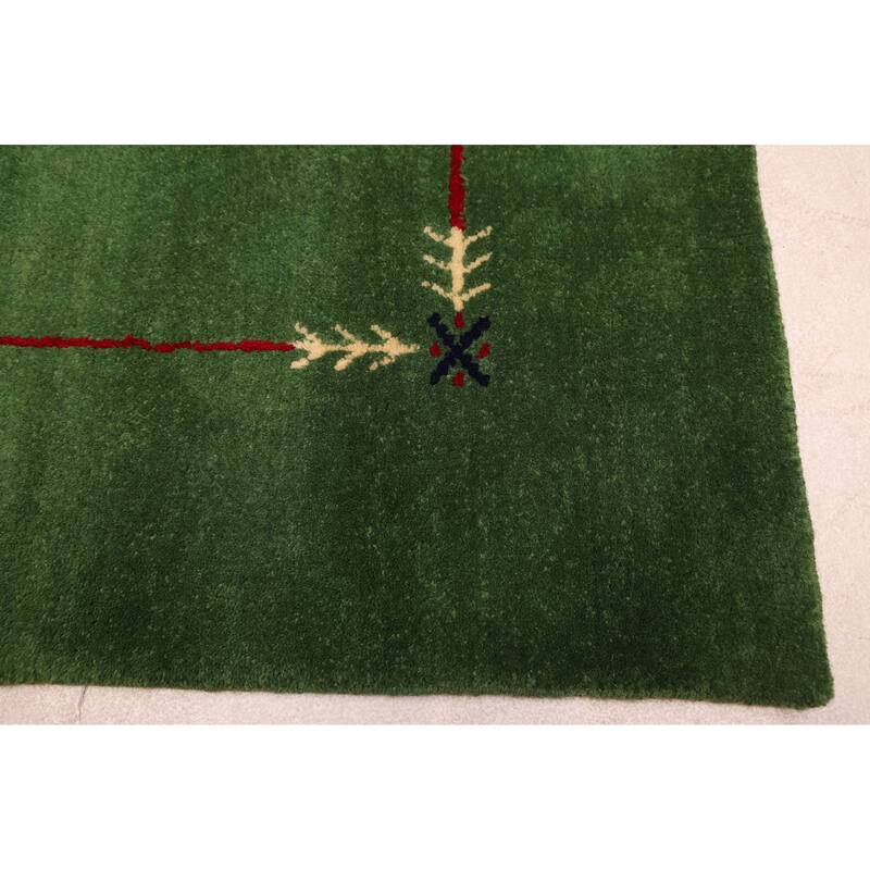 ECARPETGALLERY Hand Loomed Kashkuli Gabbeh Green Wool Rug - 4'11 x 7'10