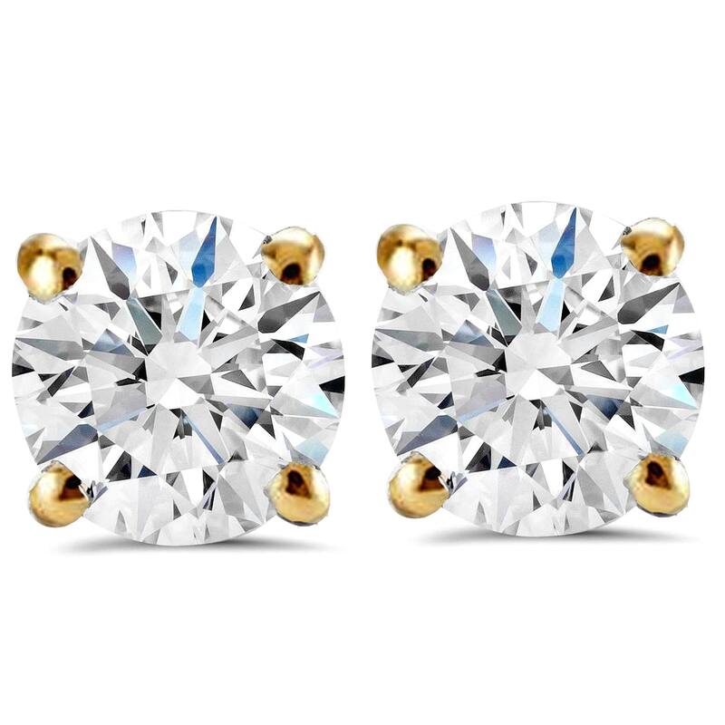 Bliss Diamond 2 1/2 ct Round Diamond Studs in Yellow Gold Screw Back Clarity Enhanced