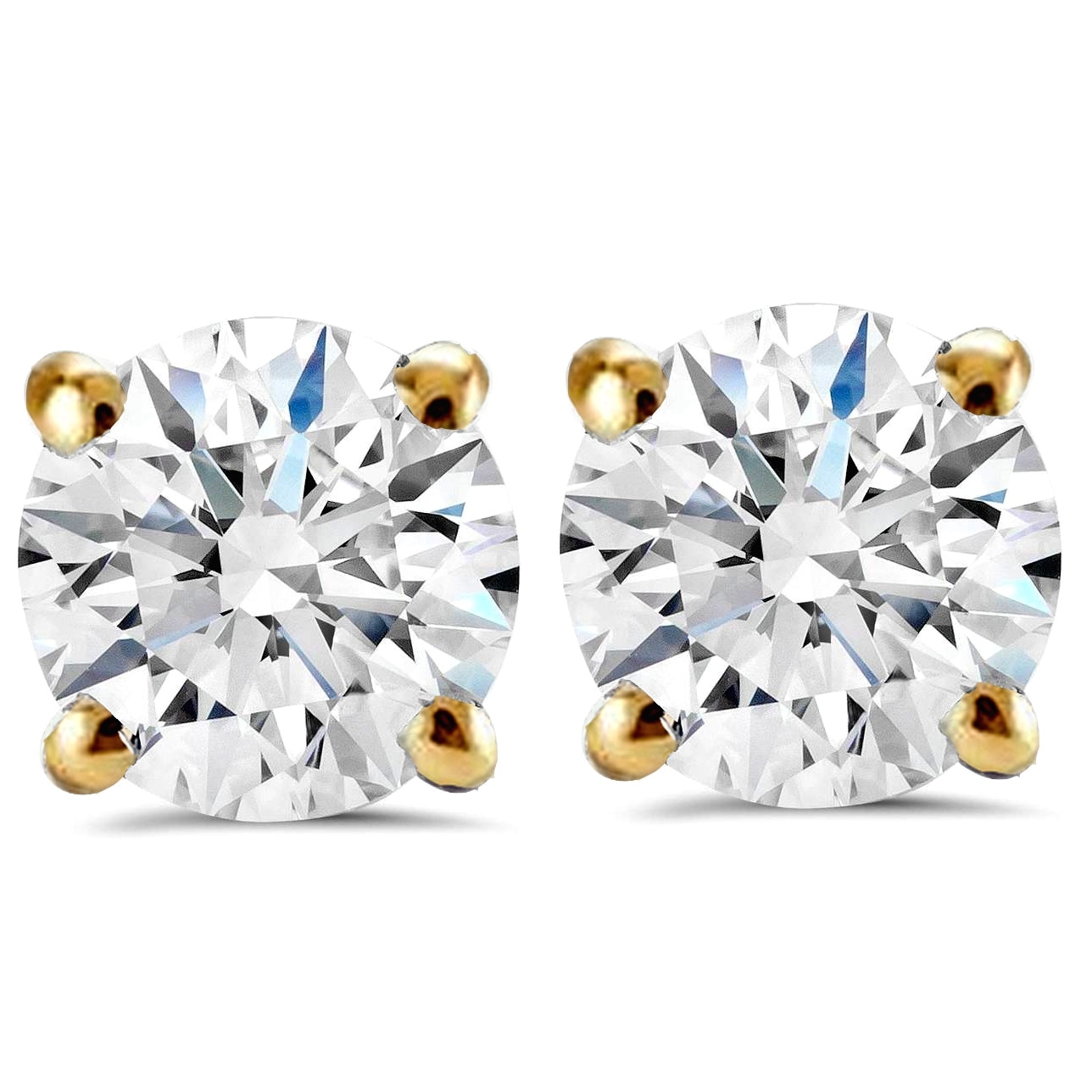 Bliss Diamond 1 1/2 ct Round Round Diamond Studs with Screw Backs Yellow Gold