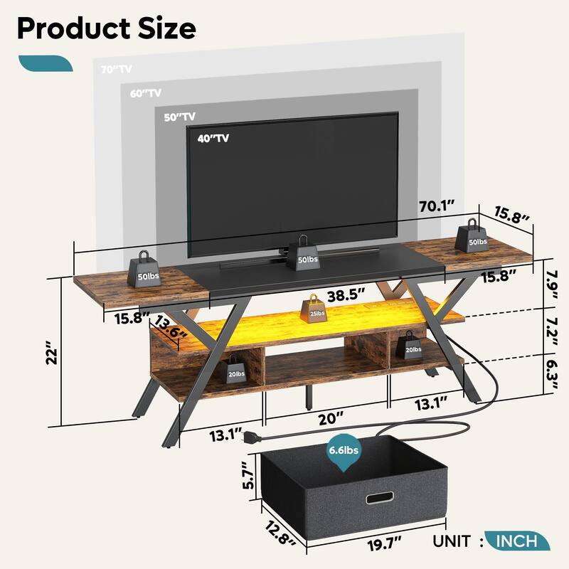 70 inch TV Stand for TVs up to 75" with LED & Outlet,Large Media Console