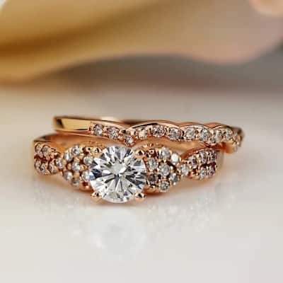 Auriya 14k Gold 1ctw Braided Twist Round Diamond Engagement Ring Set