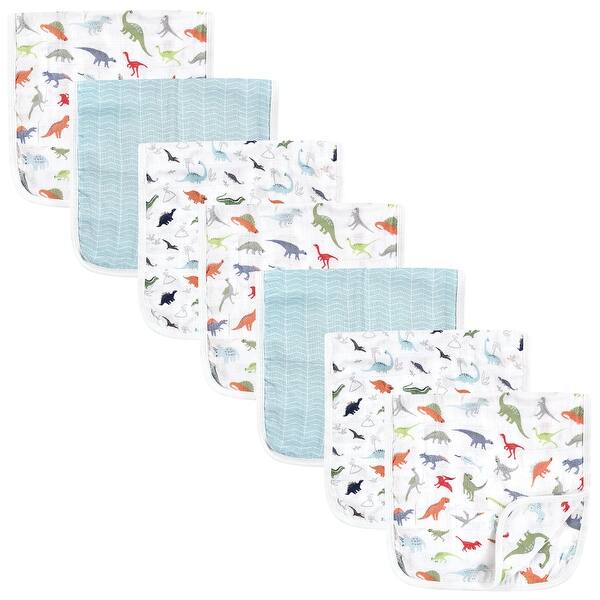 slide 1 of 1, Hudson Baby Infant Boy Muslin Burp Cloth 7pk, Dino, One Size - Dino - One Size One Size - Dino