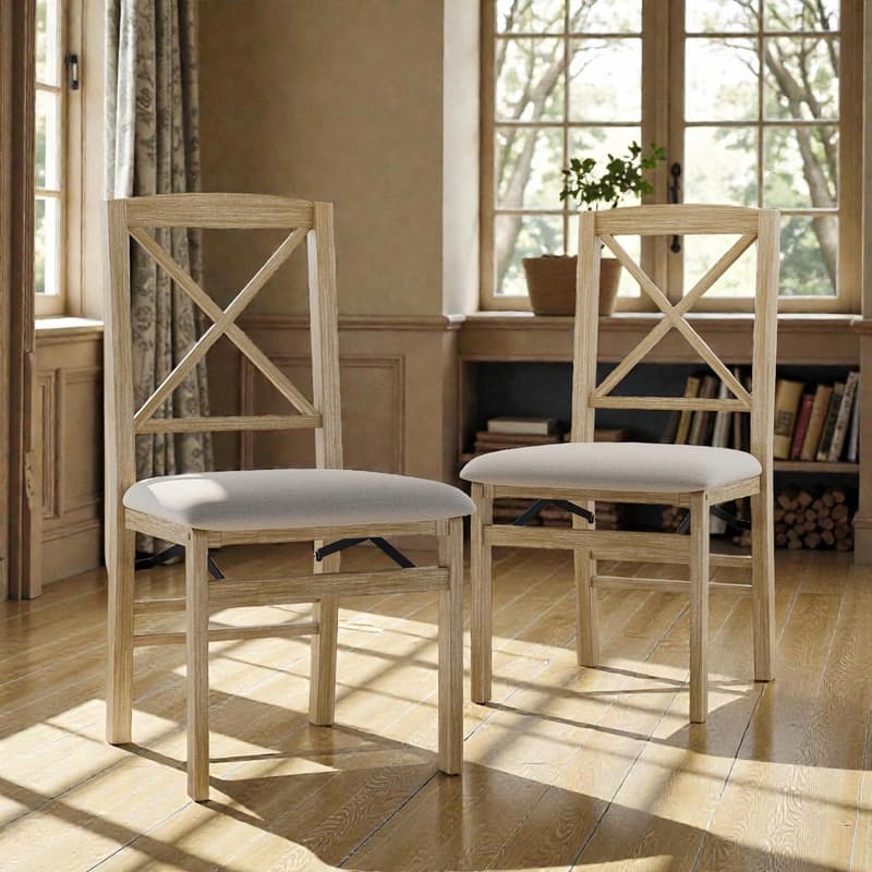 X-Back Scandinavian Dining Chairs, Set of 2 Upholstered Wooden Chairs for Kitchen, Dining Room