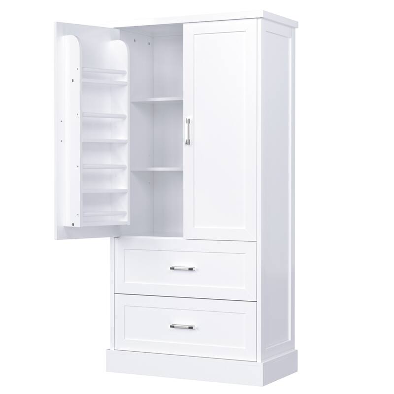 White Bathroom Storage Organizer Cabinet with Adjustable Shlef, Tall Medicine Cabinet Skin Care Cabinet with Drawers