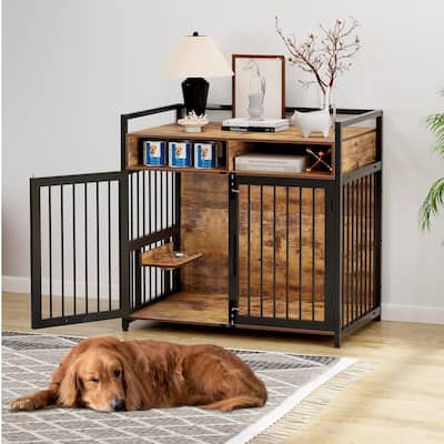 Dog Crate Furniture with Storage Drawers, Anti-Chew Frame