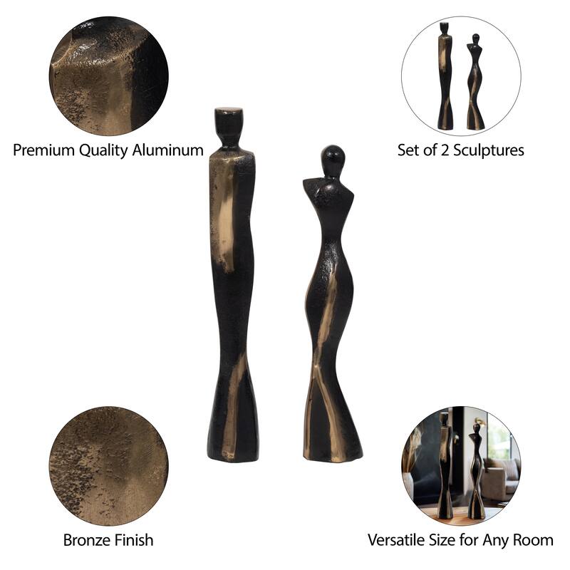 Sagebrook Home's 14/16" Torren Couple Statuary, Bronze, Set Of 2 - 3" x 3" x 16"