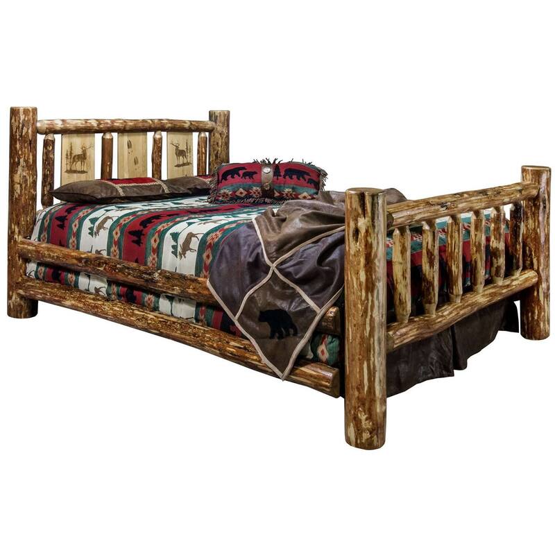 King Bed - Rustic Elk Design - Pole Pine Wood - Mortise & Tenon Joinery - Unique Style