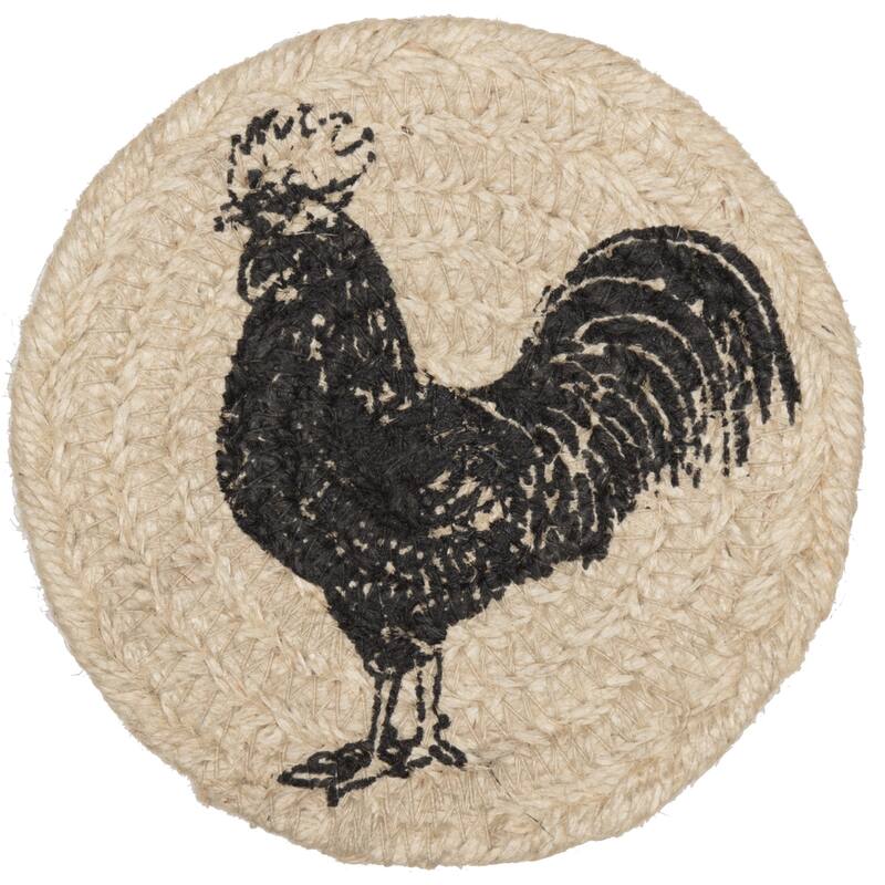 Sawyer Mill Charcoal Poultry Jute Coaster Set of 6 - Coaster Set