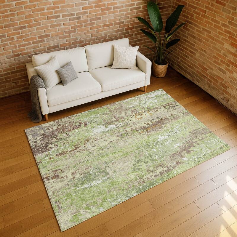 Machine Washable Indoor/ Outdoor Abstract Pixels Chantille Rug