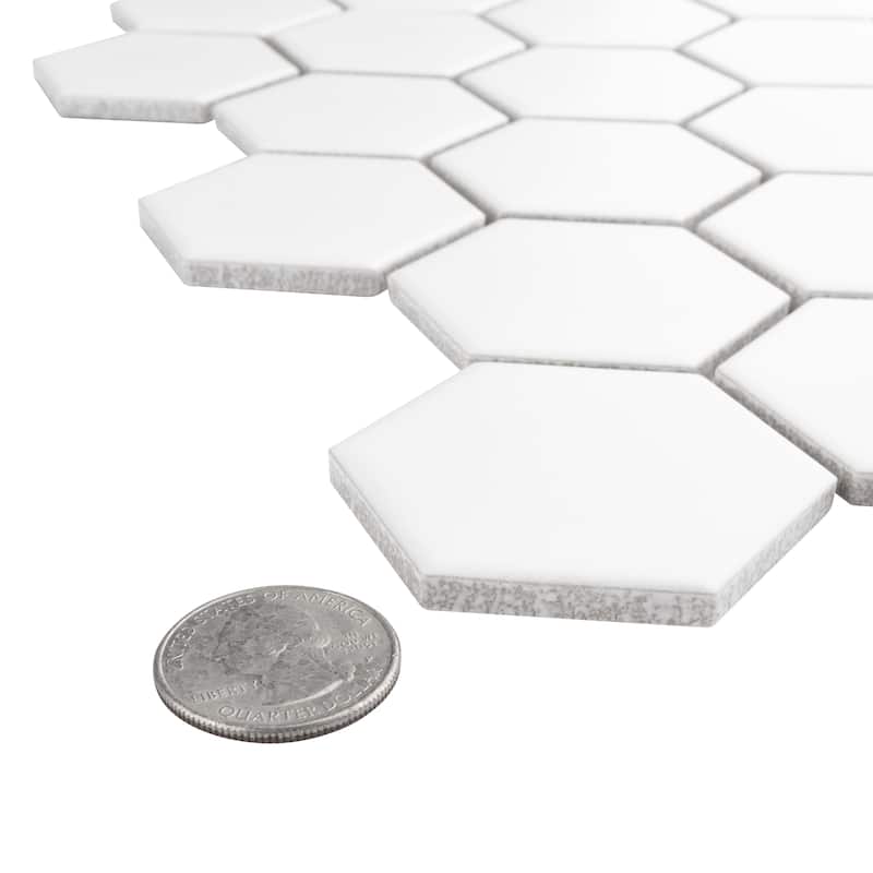 Merola Tile Metro 2" Hex Matte White 11-1/8" x 12-5/8" Porcelain Floor and Wall Tile