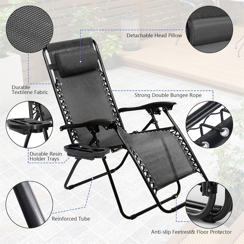 Set Of 2 Zero Gravity Chair, Patio Folding Lawn Outdoor Lounge Camp Reclining Lounge Chair for Poolside Backyard and Beach