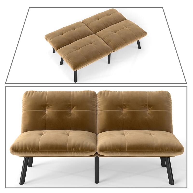 Classic Velvet Upholstered Convertible Futo Sofa Bed with Adjustable Split Backrest