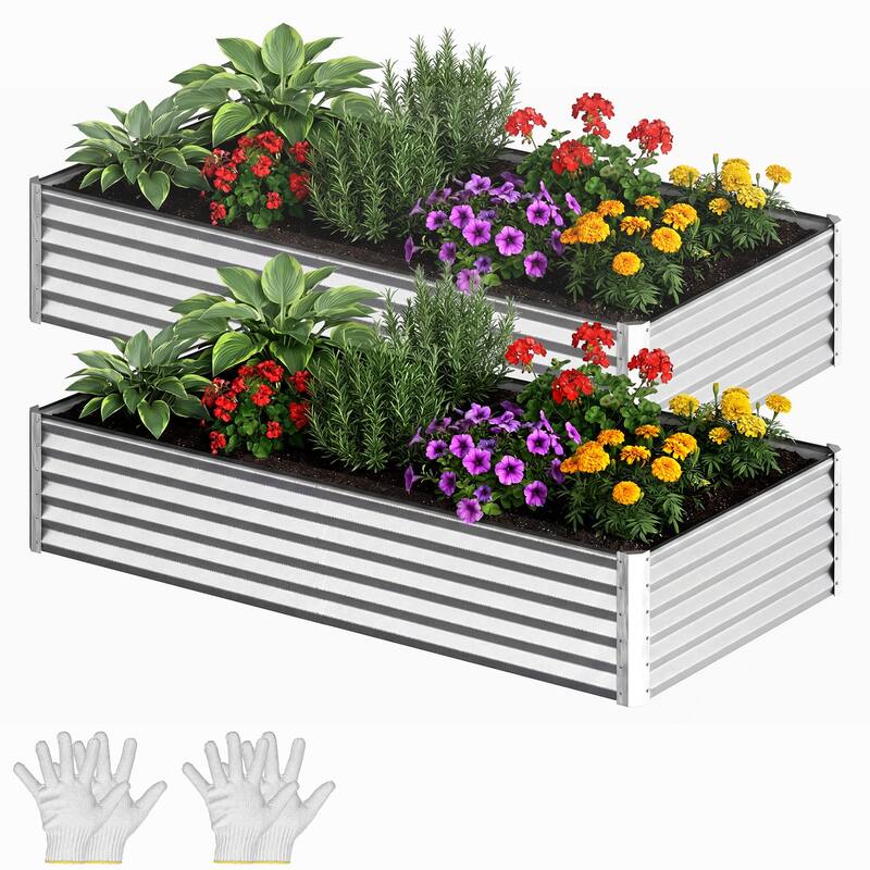 Silver Raised Garden Bed Kit for Vegetables, Flowers, Herbs-Set of 2 - 8x4x1.5ft - Silver