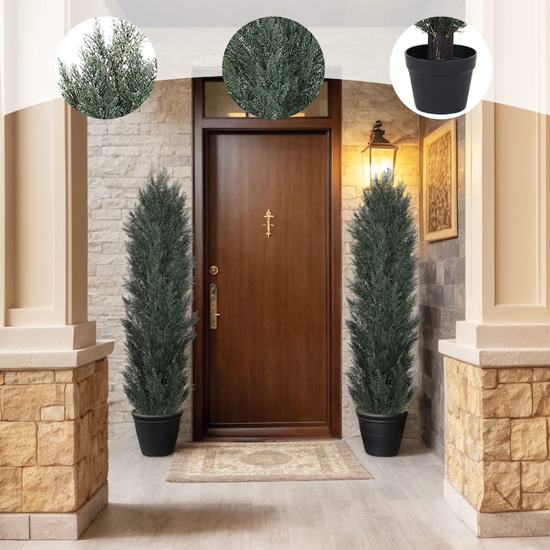 GDFStudio - Lucien Evergreen Artificial Pine Cypress Decorative Plant (Set of 2) - Green