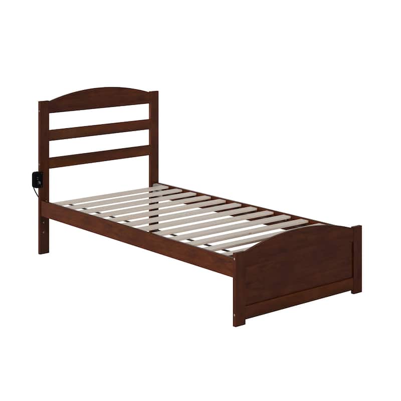 Baroque Platform Bed - Twin Size, Brown Wood Frame, Solid Hardwood, Modern Style Bed