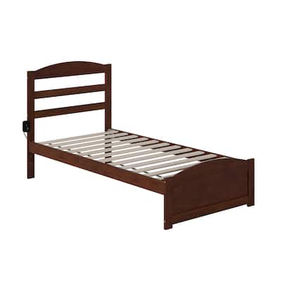 Baroque Platform Bed - Twin Size, Brown Wood Frame, Solid Hardwood, Modern Style Bed