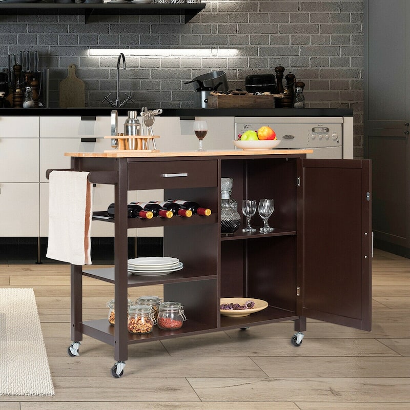 Costway 4-Tier Wood Kitchen Island Trolley Cart Storage Cabinet Brown