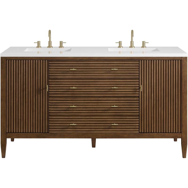 James Martin Vanities 485-V60D-M Myrrin 60" Free Standing Double Basin - Mid-Century Walnut - Walnut Finish