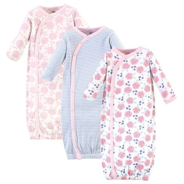 slide 1 of 1, Touched by Nature Baby Girl Organic Cotton Side-Closure Snap Long-Sleeve Gowns 3pk, Pink Rose 0-6 Months - Pink Rose