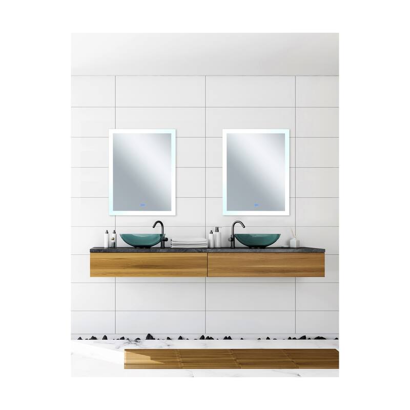 40" x 32" Abigail Matte White Rectangle LED Wall Mirror