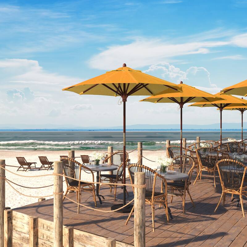 Port Lavaca 7.5ft Round Sunbrella Wooden Patio Umbrella by Havenside Home, Base Not Included - Wheat