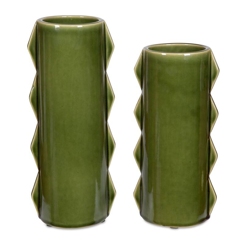 Zig-zag Edged Cylindrical Glass Vases - 14" - Set of 2