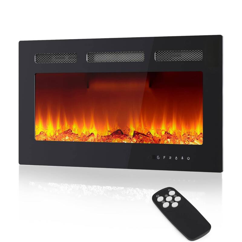 30 Inch Wall Built-in Electric Fireplace Heater for Bedrooms, Living Room - N/A - Black