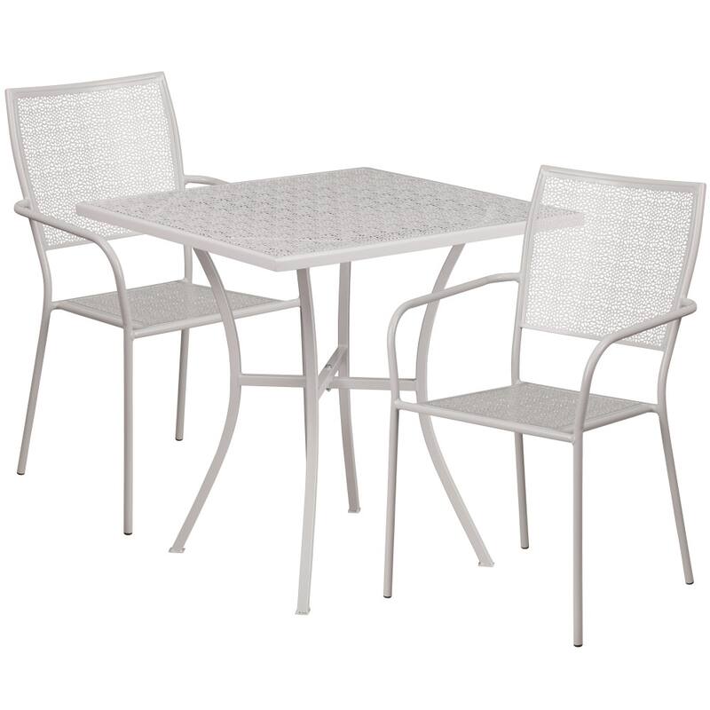 28'' Square Indoor-Outdoor Steel Patio Table Set with 2 Square Back Chairs