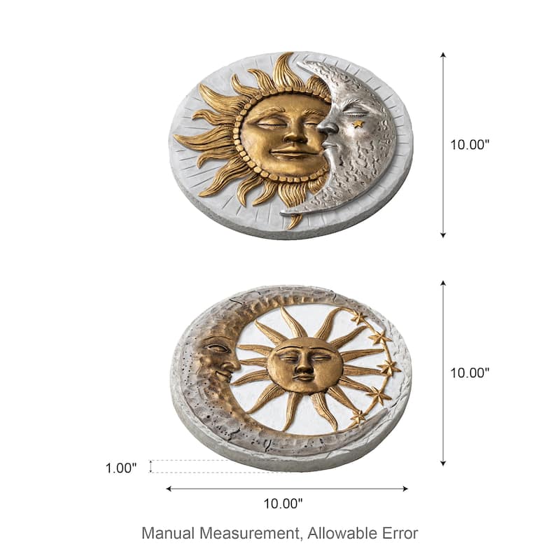 Glitzhome 4-Piece Sun & Moon Cement Stepping Stones Garden Decor - 10 in