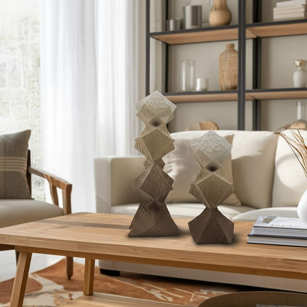 Polyresin Sculptures Faceted Abstract Design (Set of 2) - 19/14" Brown - 6.5" x 6" x 18.5"