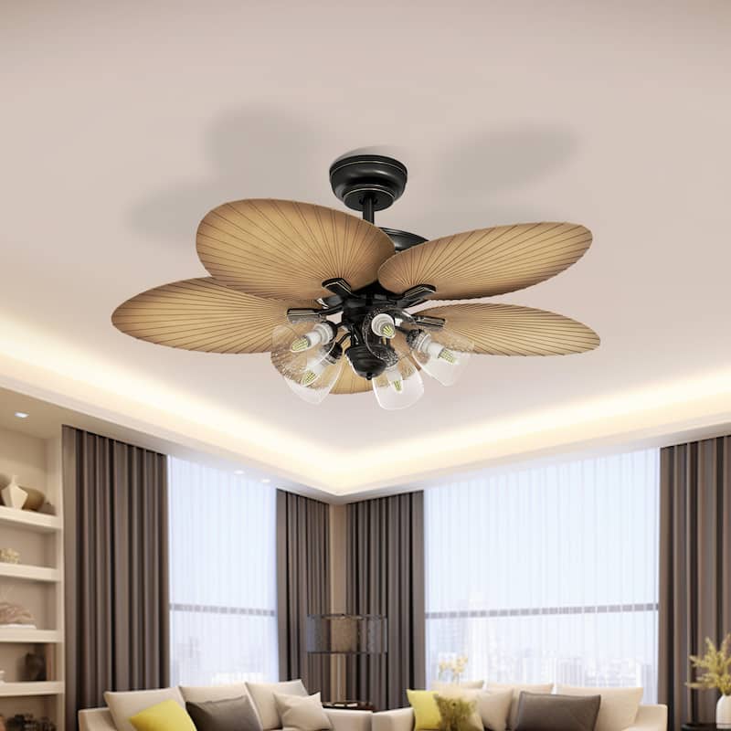 Moasis 52" Tropical Ceiling Fans with Remote,5 Blades Palm Leaf Fan