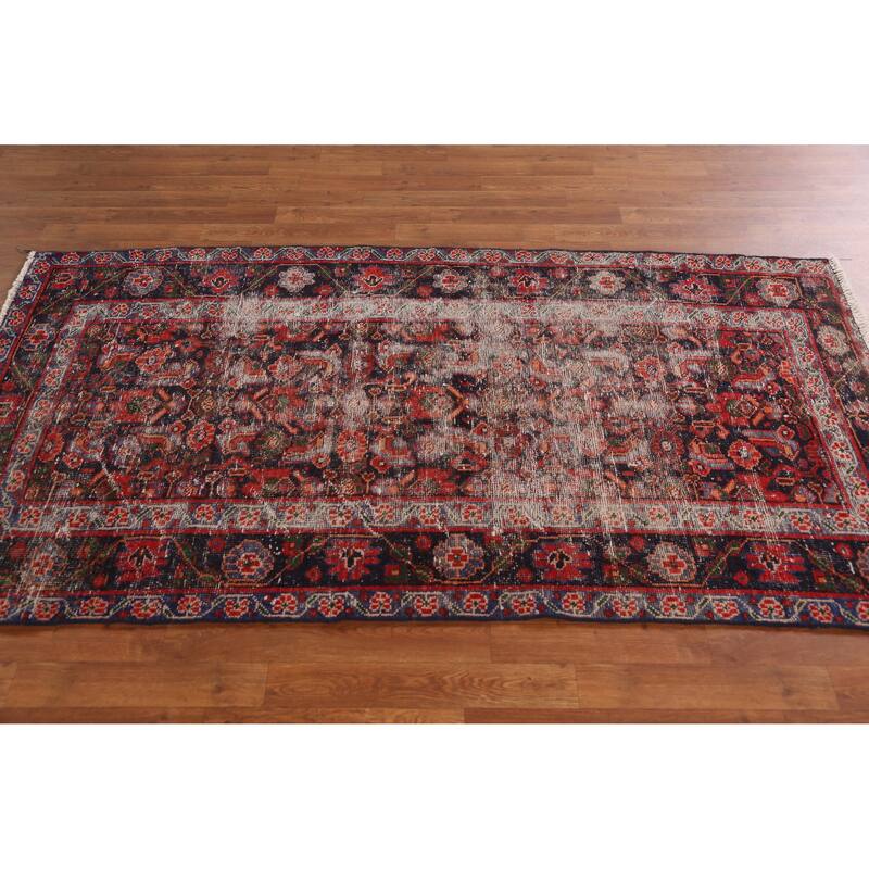 Hand Knotted Oriental 100% Wool Carpet Traditional Geometric Navy Blue & Blues Mahal Area Rug - 7' 1'' X 3' 8''