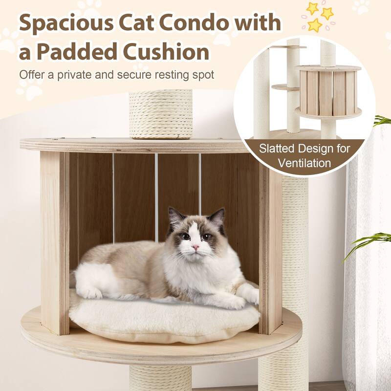 Gymax 52'' Tall Wooden Cat Tree w/Condo Perch Space Capsule Scratching