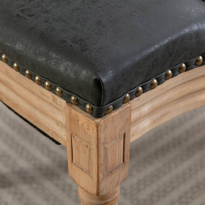 Dining Chairs Set of 2, Solid Wood Frame Kitchen Chairs, PU Artificial Leather Dining Chair with Nailhead Trim & Wood Legs