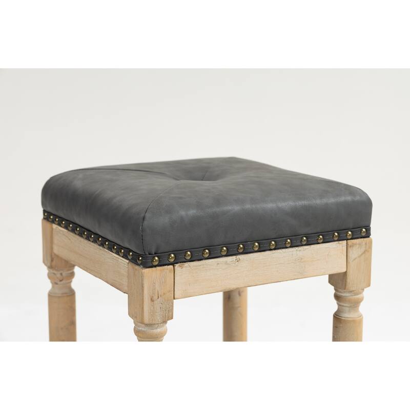 Tufted 26 inch stools Wooden counter stools set of 2, Classic Nailheads Base, Classic Brushed Finish