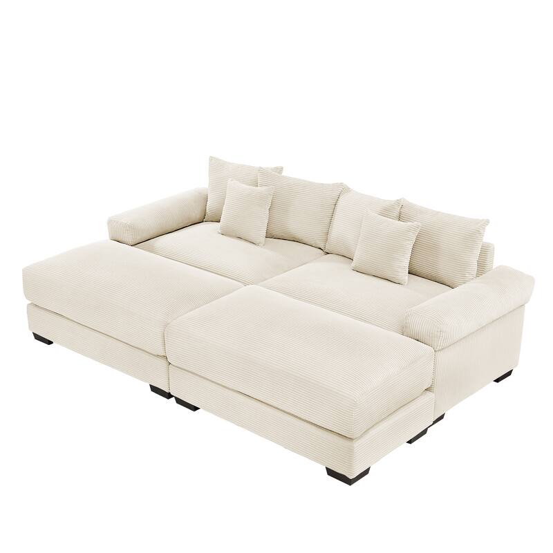 GDFStudio - Corduroy 2-Seater 92" Cloud Modular Sectional Couch with 2 Ottomans