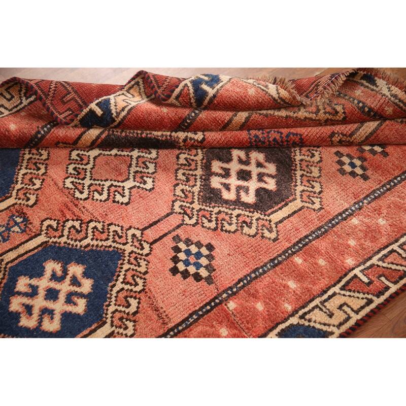Hand Knotted Oriental 100% Wool Carpet Traditional Geometric Red Qashqai Runner Rug - 8' 9'' X 4' 0''
