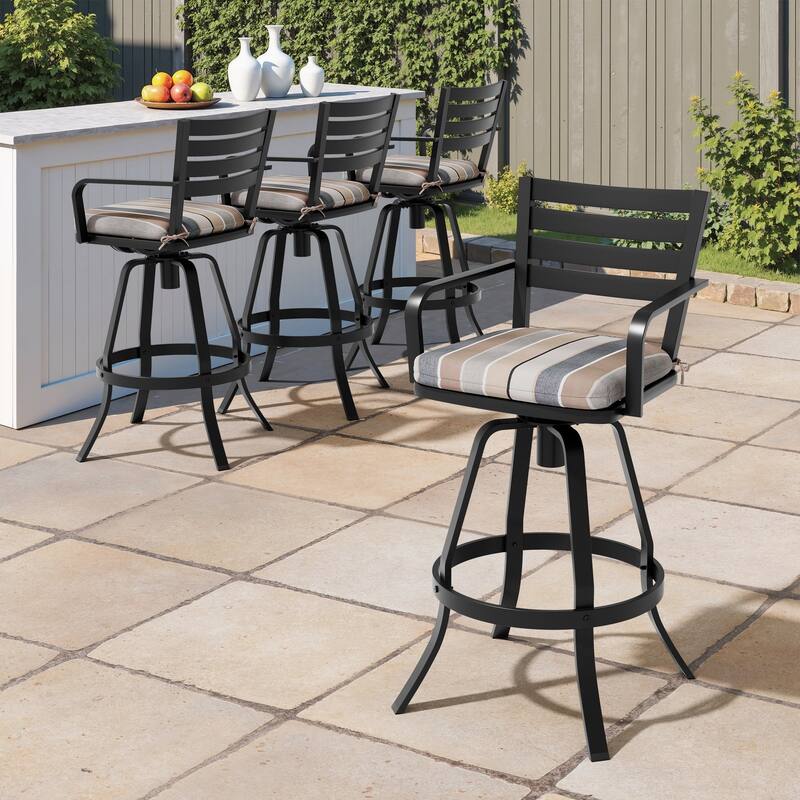 Outdoor Indoor Patio Aluminum Swivel Bar Stools Set with Sunbrella Cushions