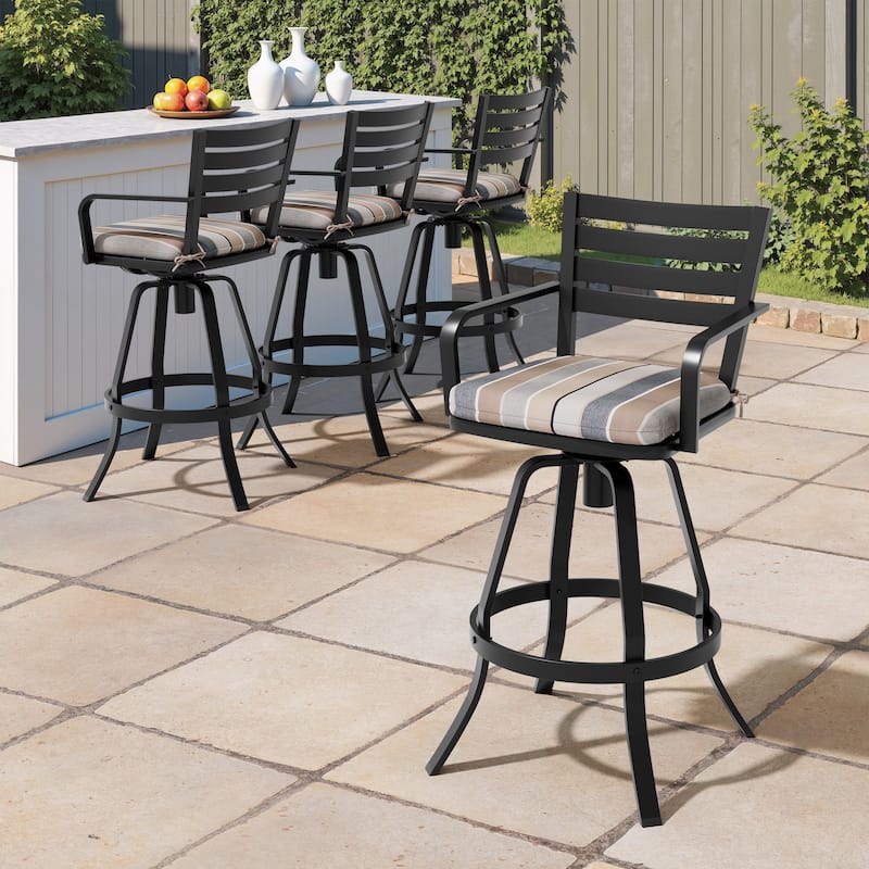 Outdoor Patio Aluminum Swivel Bar Stools Set with Sunbrella Cushion - 18.5 in L x 18.5 in W x 45.7 in H