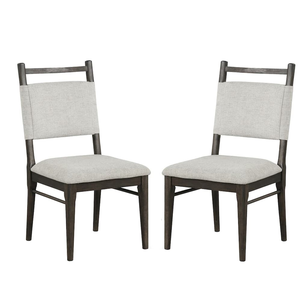 Set of 2 Wood and Fabric Dining Side Chairs in Dark Walnut