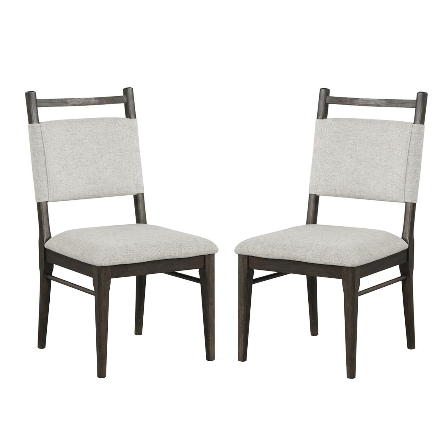Set of 2 Wood and Fabric Dining Side Chairs in Dark Walnut
