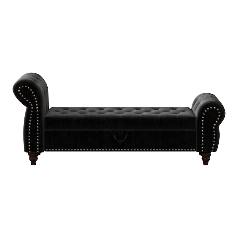64.5" Bed Bench for Bed Room Nails Tufted Chaise of Lounge with Storage Velvet Upholstery Beige