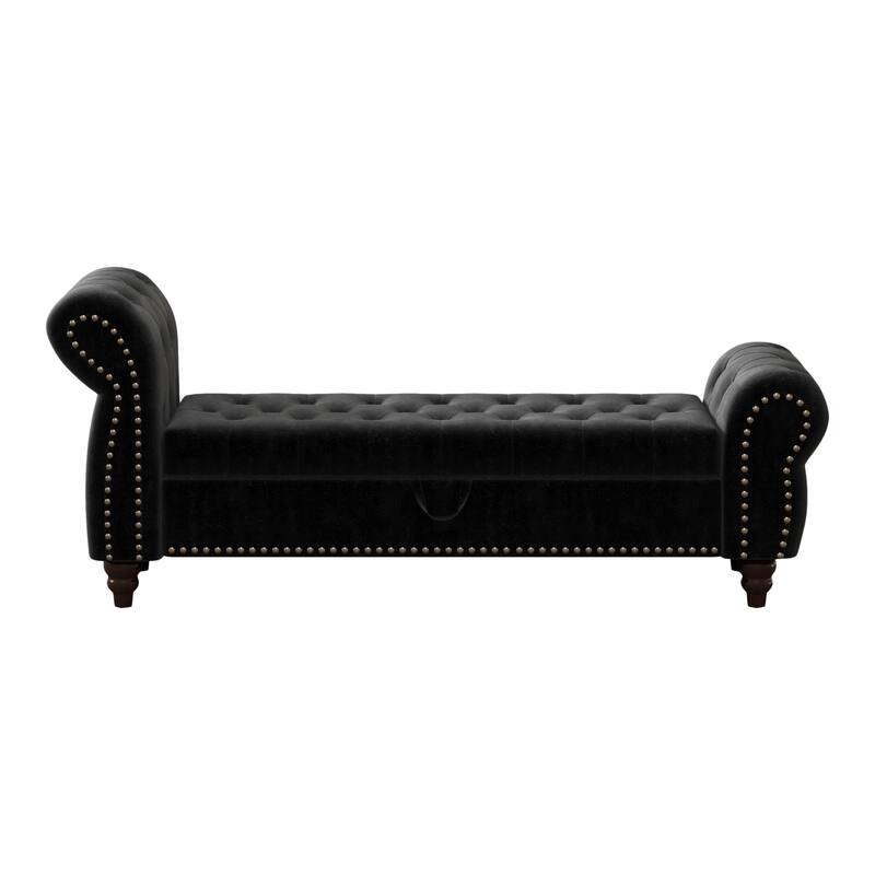 64.5" Storage Bench for Bedroom, Large Capacity Upholstered Ottoman, End of Bed Tufted Chaise Lounge with Rolled Arm