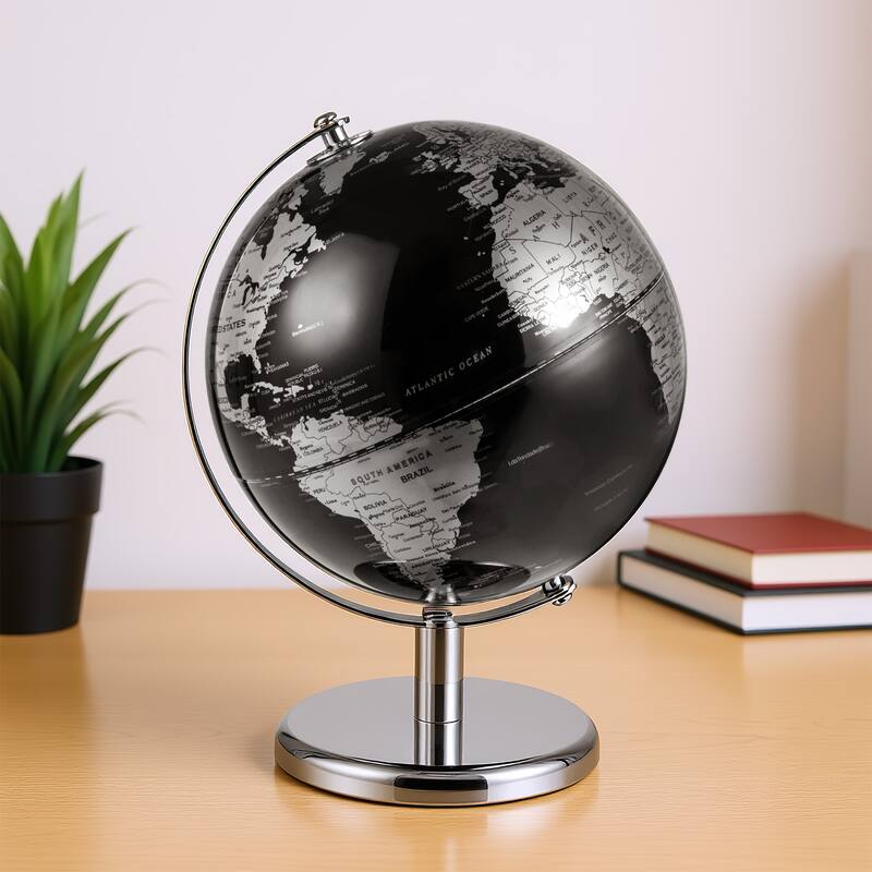 Gymax Metallic Black World Globe 8-Inch Rotating Earth Globe Metal