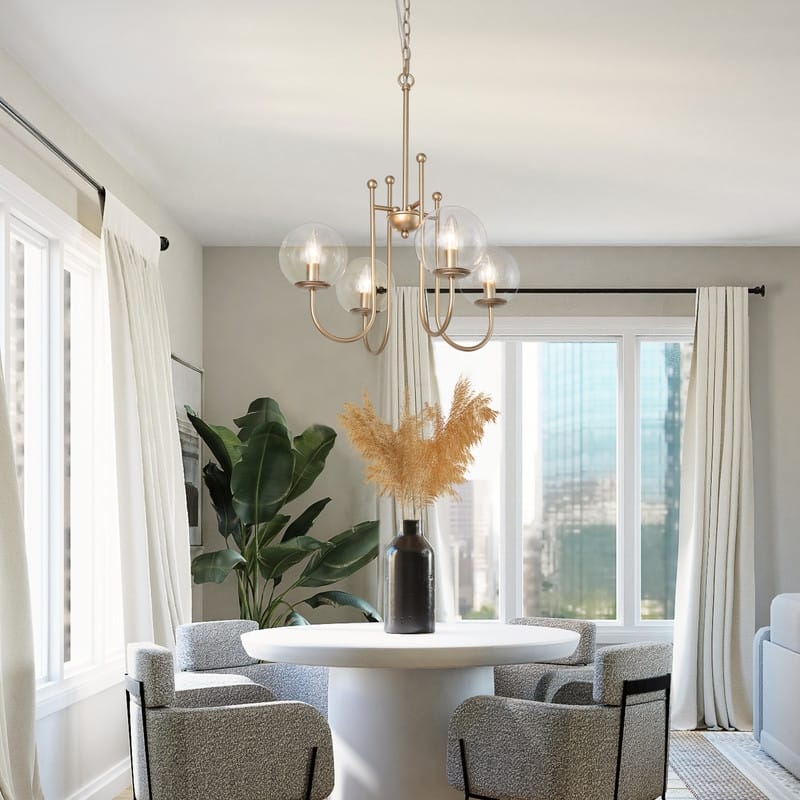 Modern Gold 4-light Chandelier Orb Glass Curve-arm Ceiling Lights for Dining Room - D21.5'' x H84.5''