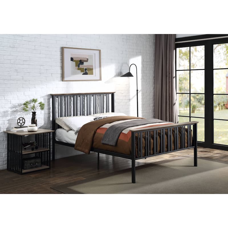 Antique Oak and Black Finish Twin Bed