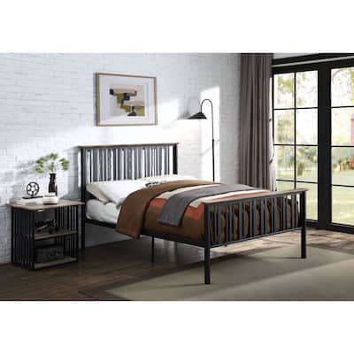 Full Size Metal Platform Bed with Slatted Headboard and 330lbs Capacity
